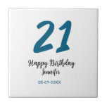 21 birthday bold blue letter simple minimal ceramic tile<br><div class="desc">editable design</div>