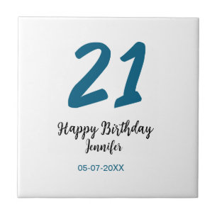 21 birthday bold blue letter simple minimal ceramic tile