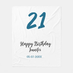 21 birthday bold blue letter simple minimal fleece blanket