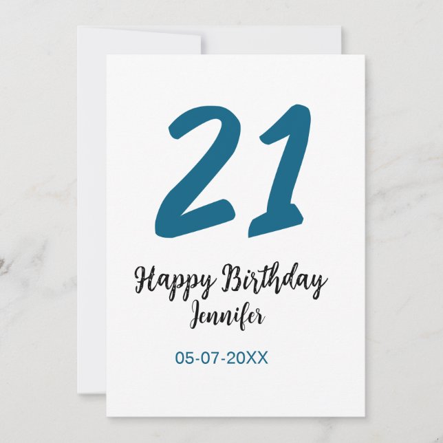 21 birthday bold blue letter simple minimal invitation (Front)