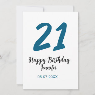 21 birthday bold blue letter simple minimal invitation