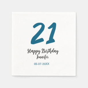 21 birthday bold blue letter simple minimal napkin