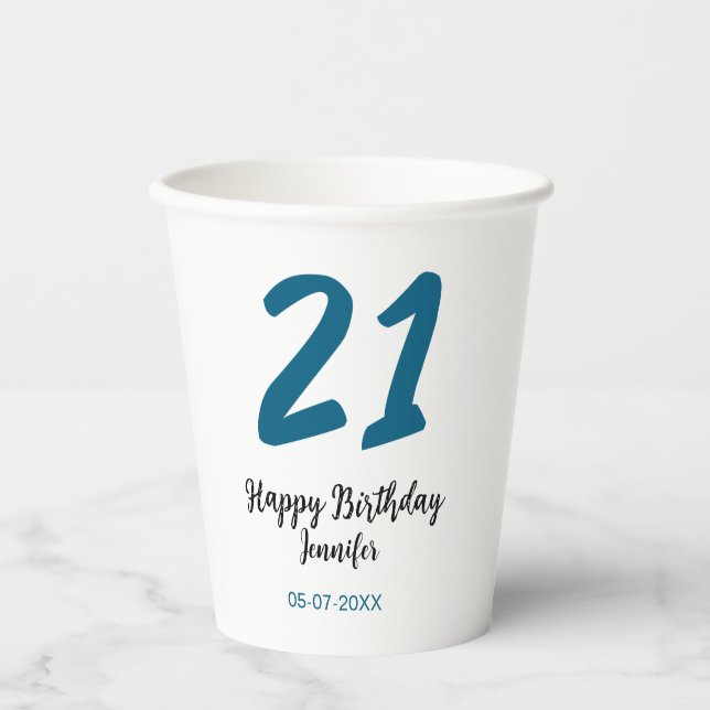 21 birthday bold blue letter simple minimal paper cups (Front)