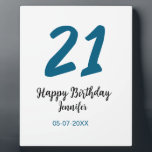 21 birthday bold blue letter simple minimal plaque<br><div class="desc">editable design</div>