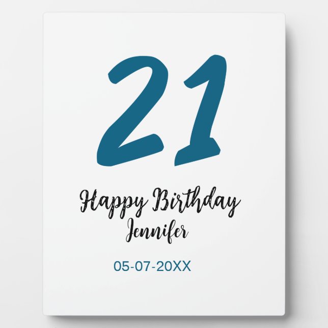 21 birthday bold blue letter simple minimal plaque (Front)