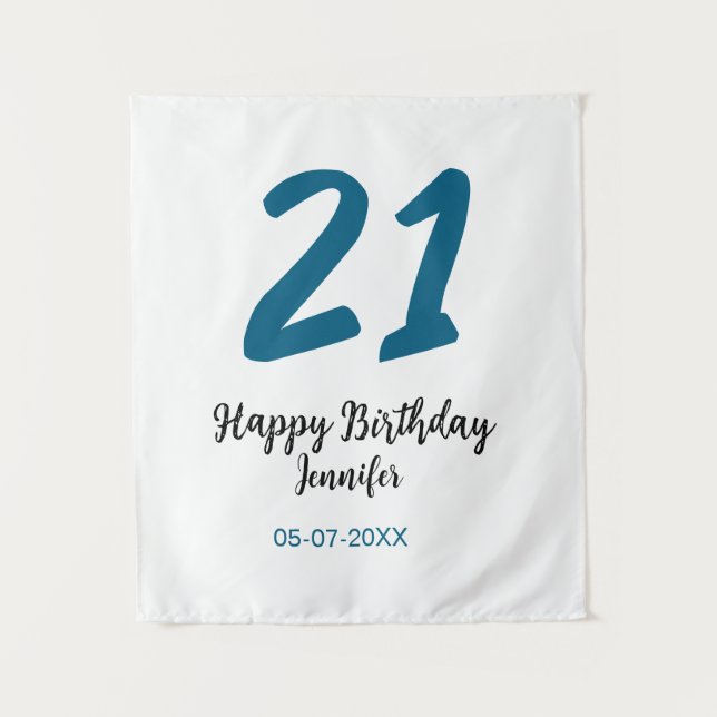 21 birthday bold blue letter simple minimal tapestry (Front)