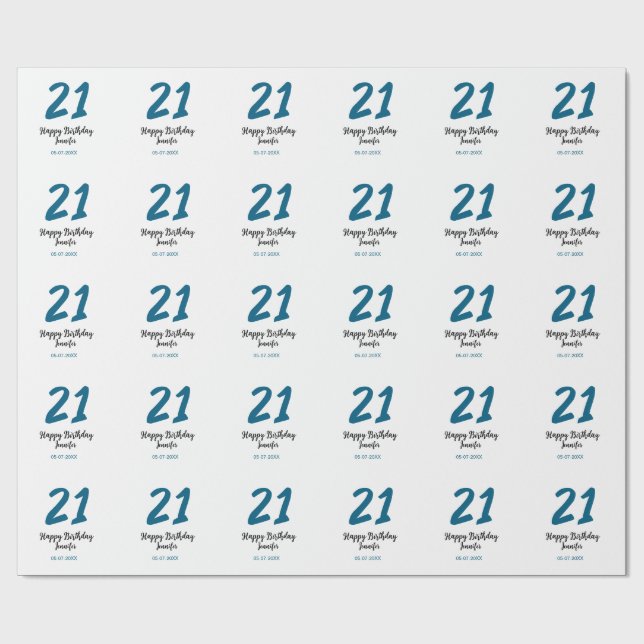 21 birthday bold blue letter simple minimal wrapping paper (Flat)