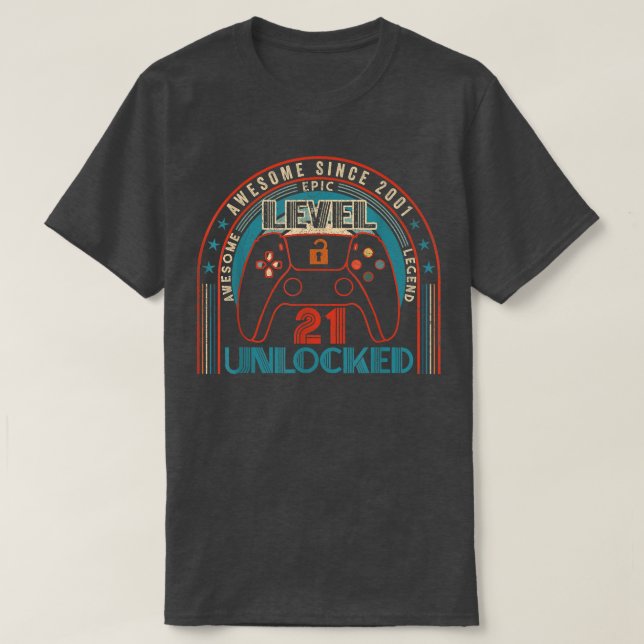 21 Birthday Gifts Level 21 Unlocked 21 Year Old  T-Shirt (Design Front)