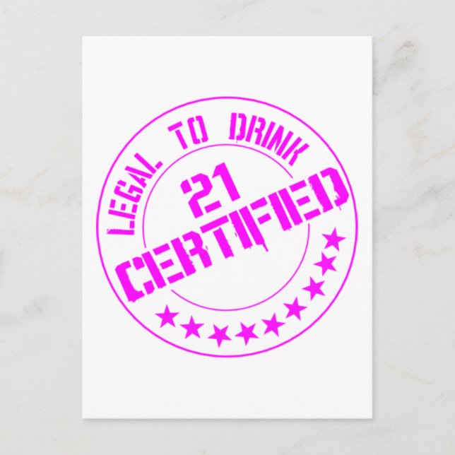 21 Birthday Item Certified Now 21-pink Postcard (Front)