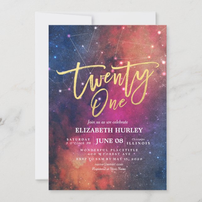 21 Birthday Party Galaxy Star Nebula Constellation Invitation (Front)