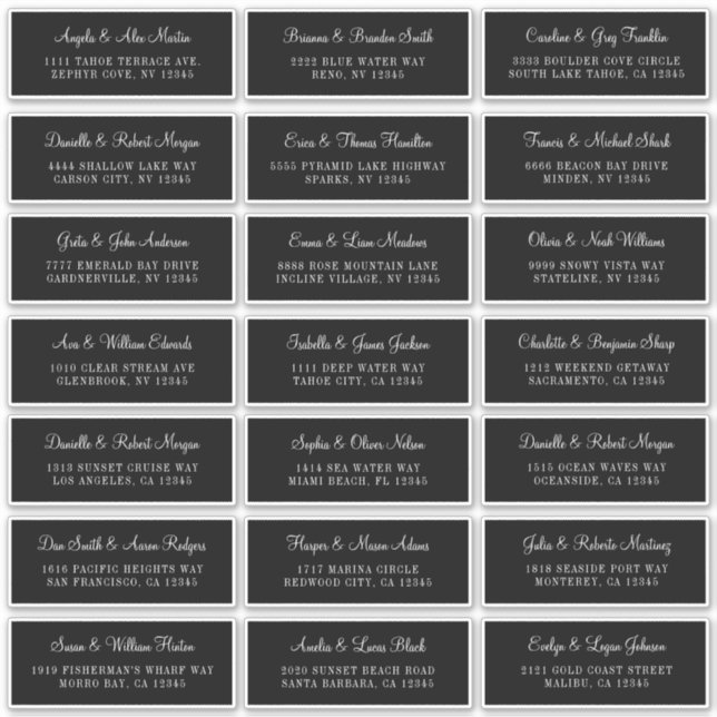 21 Black Individual Wedding Address Labels (Front)