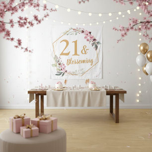21 & Blossoming Cherry Blossom 21st Birthday Sign Tapestry