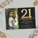 21 gold glitter 21st Birthday custom photo Invitation<br><div class="desc">Modern simple and stylish, number 21 glittery effect and your own photo 21st birthday landscape invitation. Personalise this milestone coming of age 21st birthday party photo birthday invitation with your own name, birthday party event details, and a photo of your birthday girl or boy. Other years and matching items are...</div>