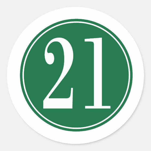 #21 Green Circle Classic Round Sticker (Front)