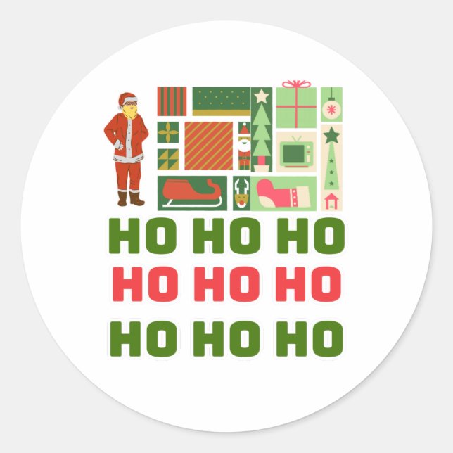21.Ho Ho Ho Santa claus laugh face merry Christmas Classic Round Sticker (Front)
