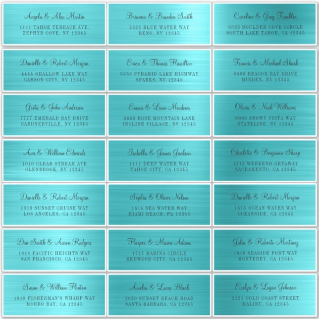 21 Individual Turquoise Blue Address Labels (Front)