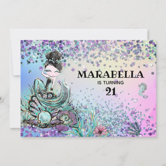 *~* 21 Luxe Rainbow Mermaid Birthday Party  Invitation (Front)