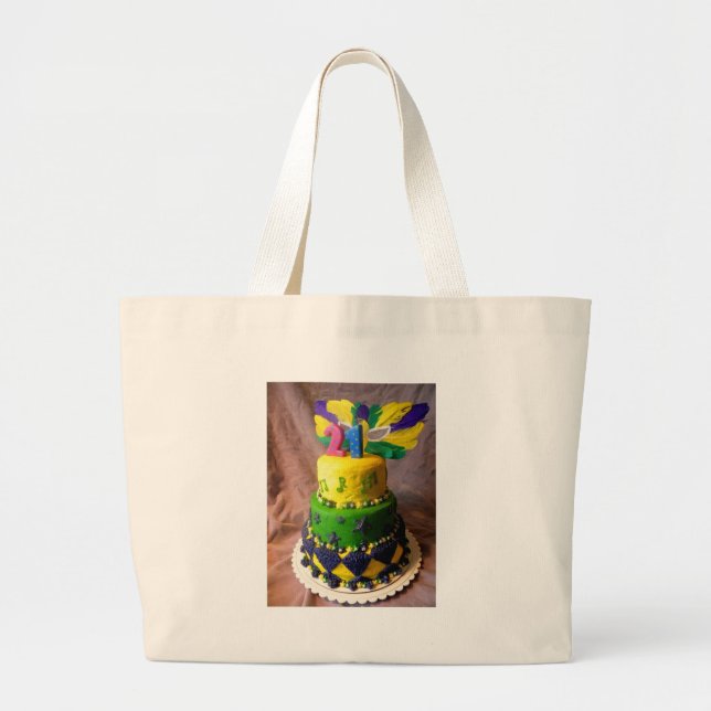 21 Mardi Gras Cake Large Tote Bag (Front)