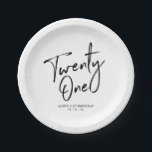 21 Modern Lettering 21st birthday Paper Plates<br><div class="desc">This custom paper plate will add stylish detail to the modern 21st birthday. This design features simple chic lettering "Twenty One" with custom text. Matching invitations and party supplies are available in my shop BaraBomDesign.</div>