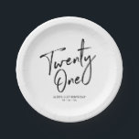 21 Modern Lettering 21st birthday Paper Plates<br><div class="desc">This custom paper plate will add stylish detail to the modern 21st birthday. This design features simple chic lettering "Twenty One" with custom text. Matching invitations and party supplies are available in my shop BaraBomDesign.</div>