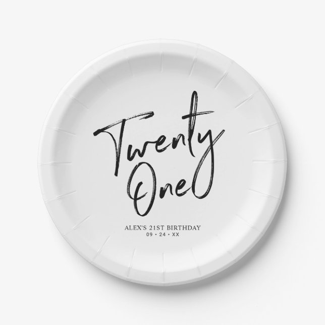 21 Modern Lettering 21st birthday Paper Plates (Front)