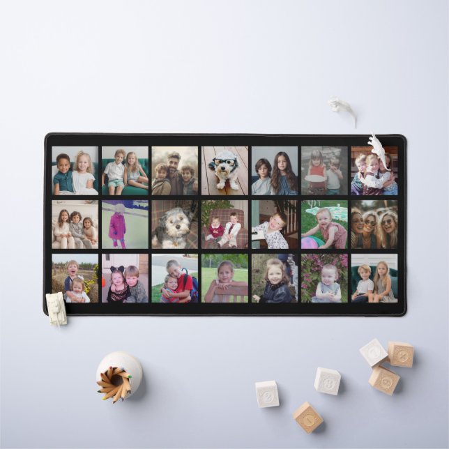 21 Photo Collage - 3 rows 7 columns - black Desk Mat (Kids Table)