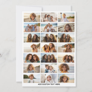21 Photo Collage - 3x7 Grid with One Text Block Holiday Card