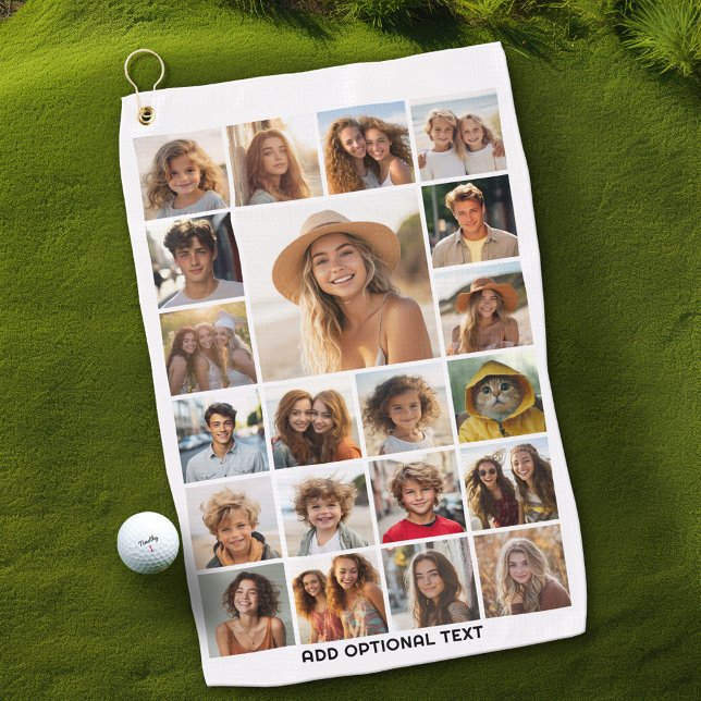 21 Photo Collage - Custom Text - Black and White Golf Towel (Custom Golf Towel with Photo Collage)