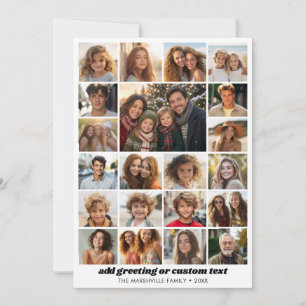 21 Photo Collage - Custom Text - Black and White Holiday Card