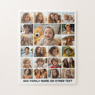 21 Photo Collage - Custom Text - Black and White Jigsaw Puzzle