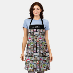 21 Photo Collage Grid All Over with Name black Apron