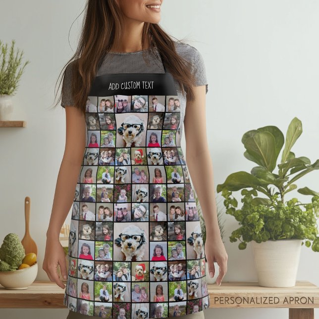 21 Photo Collage Grid All Over with Name black Apron (Personalized Apron)