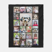 21 Photo Collage - Grid with extra Text - black Fleece Blanket (Front)