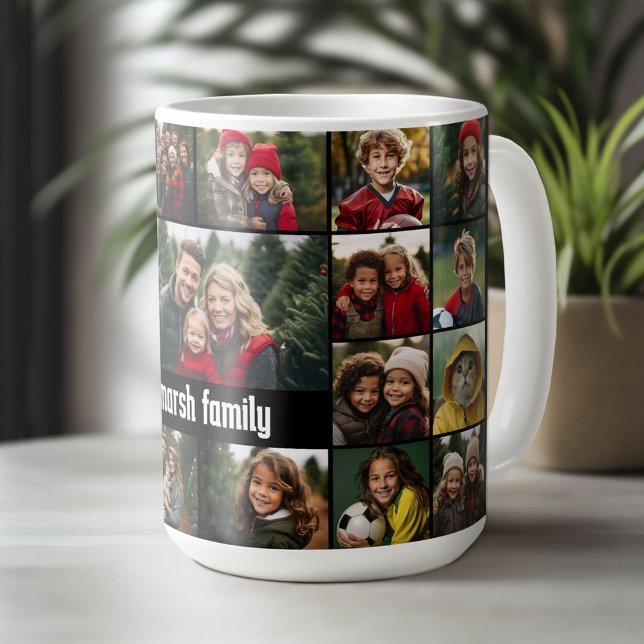 21 Photo Collage Grid with text box - black Coffee Mug (Custom Photo Mug)