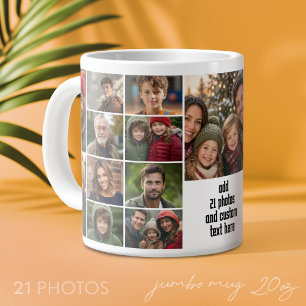 21 Photo Collage Grid with text box in centre Large Coffee Mug