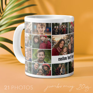 21 Photo Collage Grid with text box in centre Large Coffee Mug