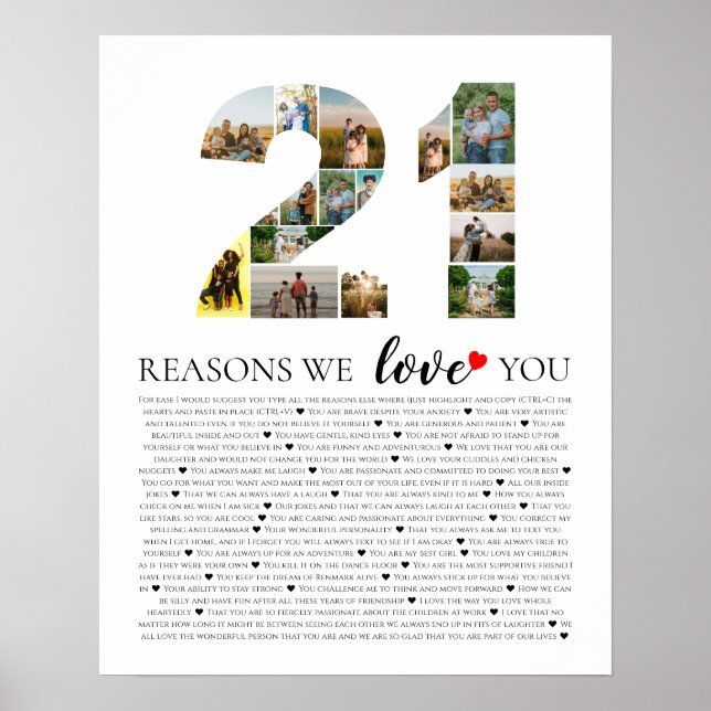 21 reasons why we love you 21st birthday photo poster (Front)