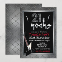 21 Rocks Rockstar Guitar Birthday Invitation