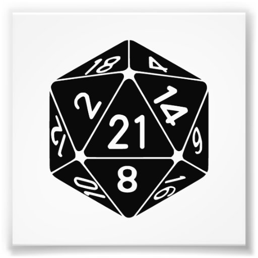 21 Sided 21st Birthday D20 Fantasy Gamer Die Photographic Print ...