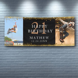 21 st Birthday Black & Gold Sparkle Party Banner