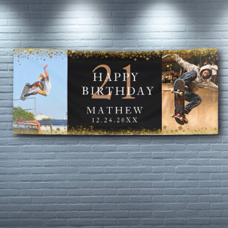 21 st Birthday Black & Gold Sparkle Party Banner