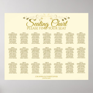 21 Table Gold Flourish Cream Wedding Seating Chart