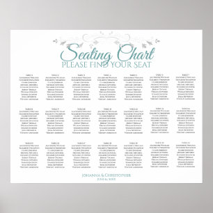 21 Table Teal & Gray Wedding Seating Chart