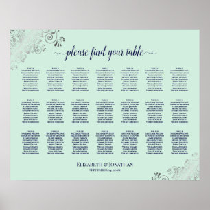 21 Table Wedding Seating Chart Mint Green & Navy