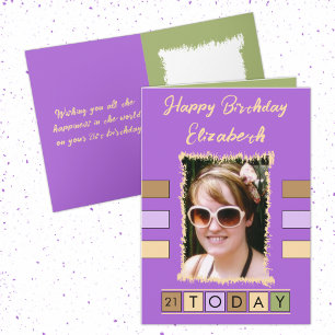 21 today add photo age name purple birthday card