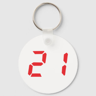 21 twenty-one red alarm clock digital number key ring