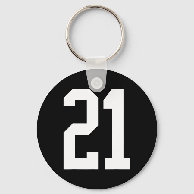 #21 White Number 21 Sports Fan Style  Key Ring (Front)