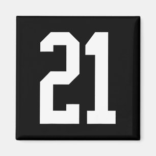 #21 White Number 21 Sports Fan Style  Magnet
