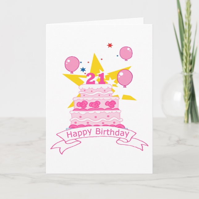 21 Year Old Birthday Cake Card (Front)