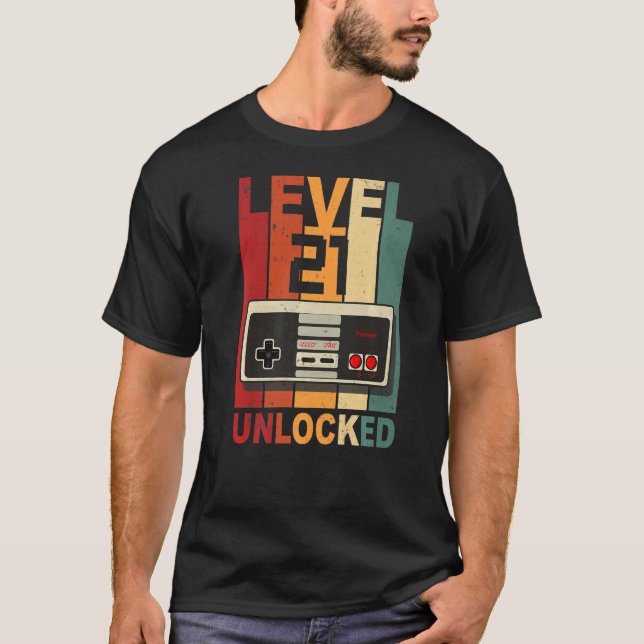 21 Year Old Gifts Level 21 Unlocked 21st Birthday  T-Shirt (Front)